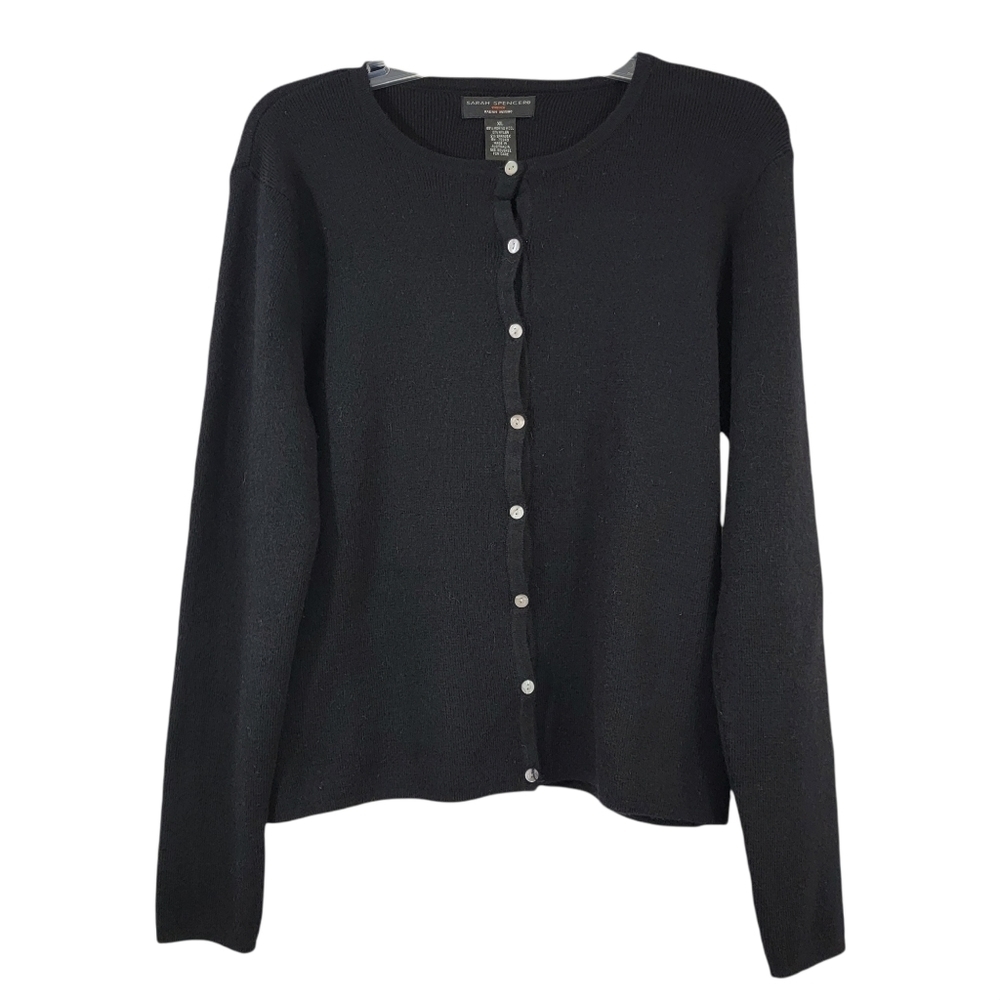 Sarah Spencer Stretch Italian Merino Wool Size XL Button Up Sweater Black